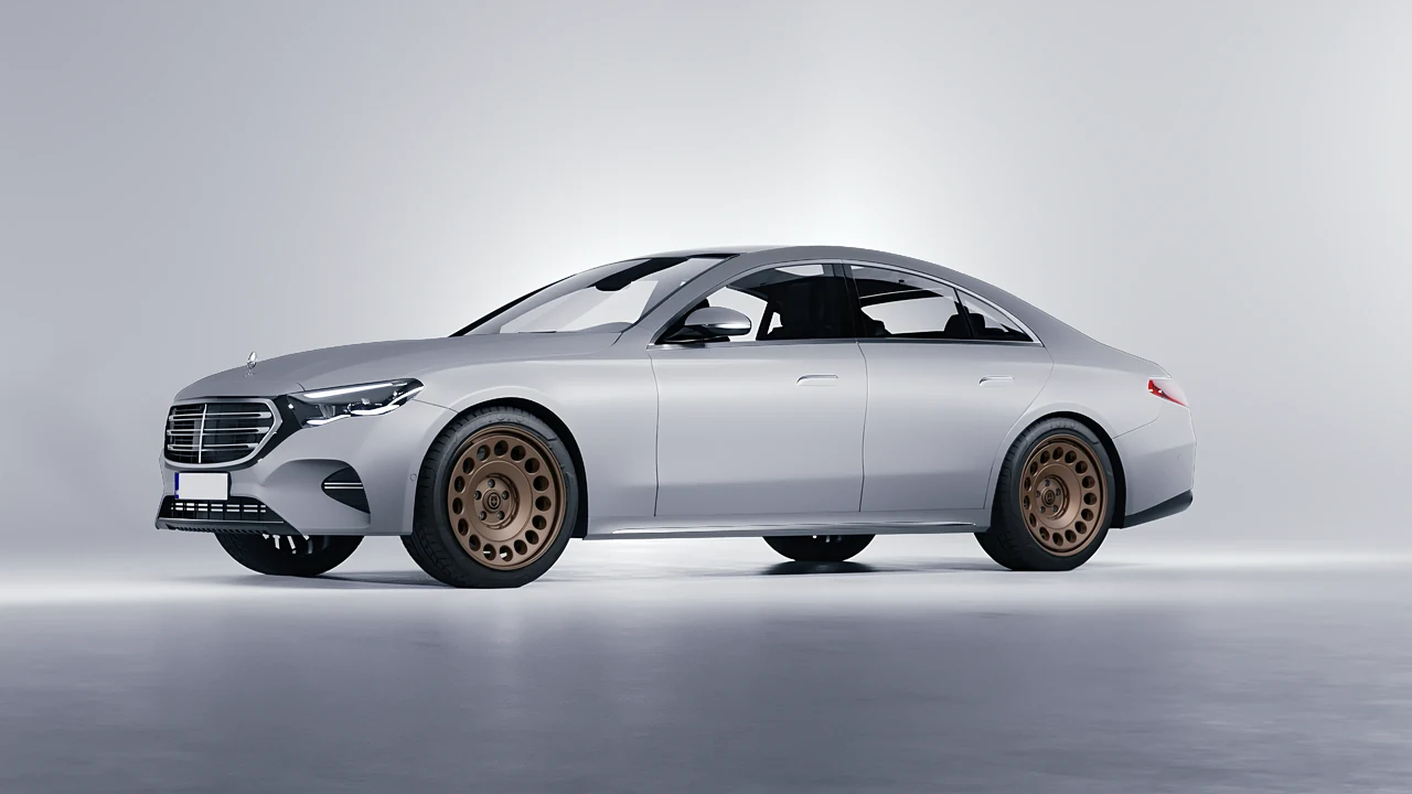 Mercedes-Benz E-Class 2023 on HRE Performance Wheels 037-GTM forged wheels, front three-quarter view