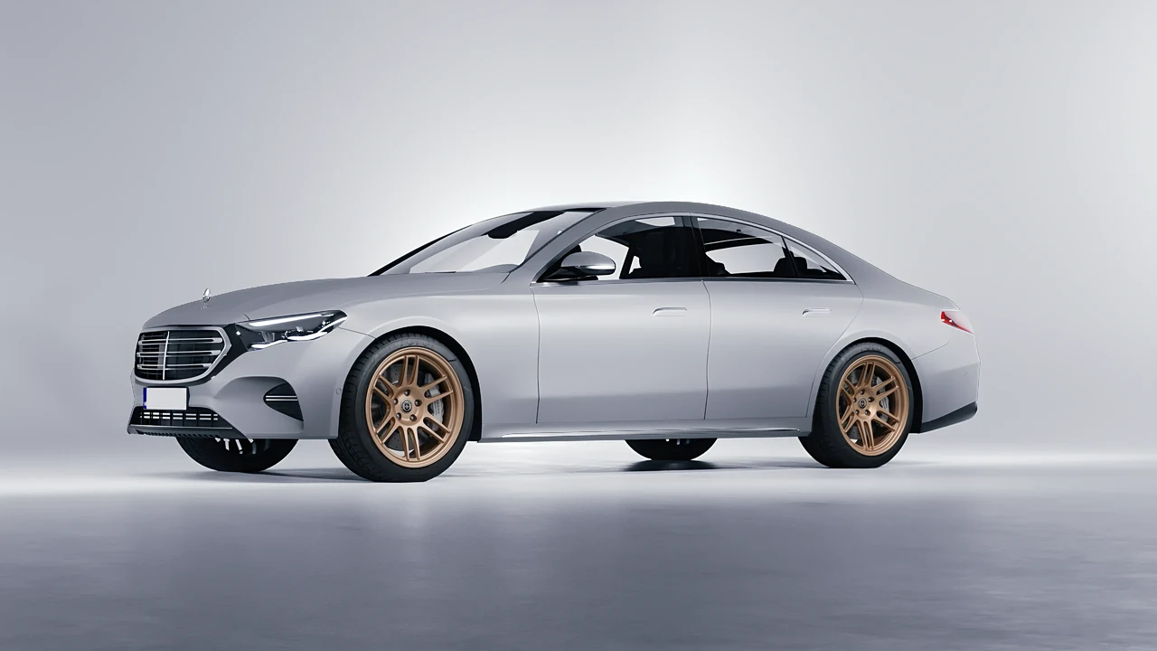 Mercedes-Benz E-Class 2023 on HRE Performance Wheels 312-GTS forged wheels, front three-quarter view