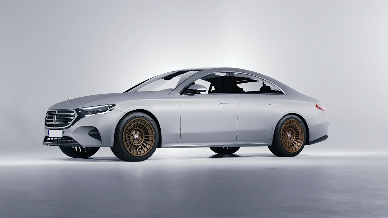 Mercedes-Benz E-Class 2023 on HRE Performance Wheels 515-GTM forged wheels, front three-quarter view