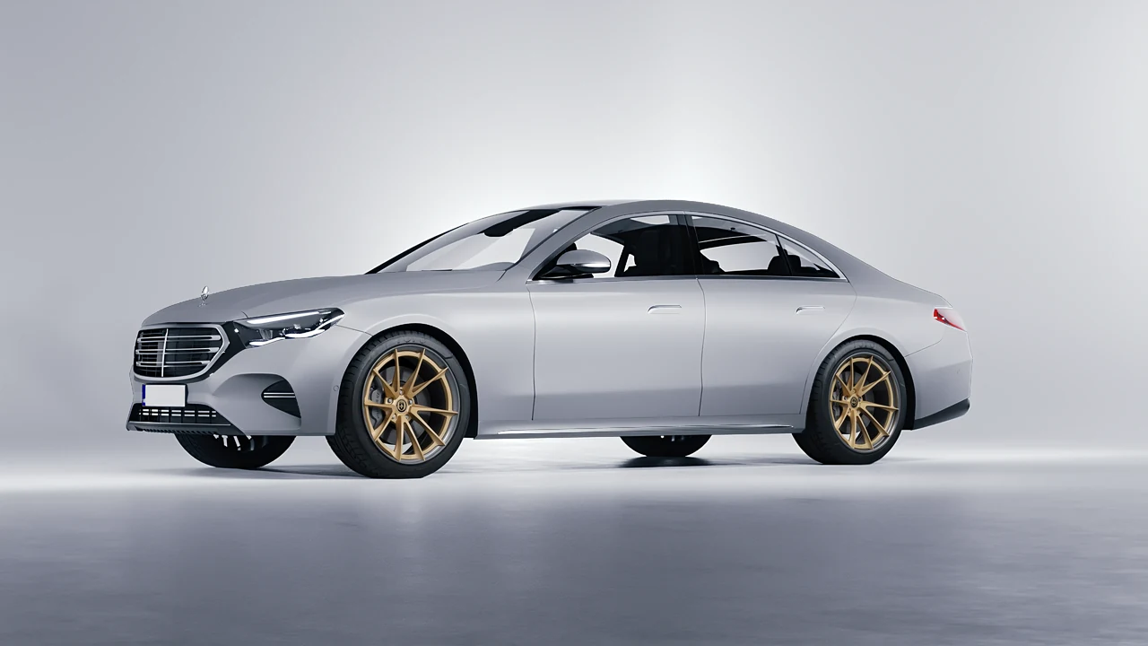 Mercedes-Benz E-Class 2023 on HRE Performance Wheels S204H forged wheels, front three-quarter view
