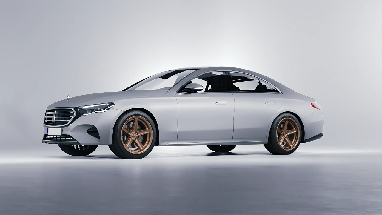 Mercedes-Benz E-Class 2023 on HRE Performance Wheels Tusk forged wheels, front three-quarter view