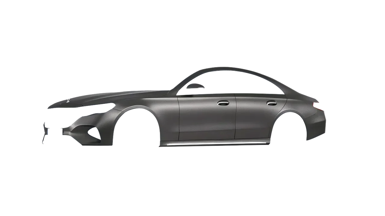 Mercedes-Benz E-Class 2023 wrapped in Black Rock Grey (Avery Dennison SW900-823-M), front three-quarter view