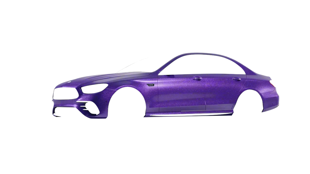 Mercedes-Benz E Class AMG 2023 wrapped in Purple (Avery Dennison SW900-587-D), front three-quarter view