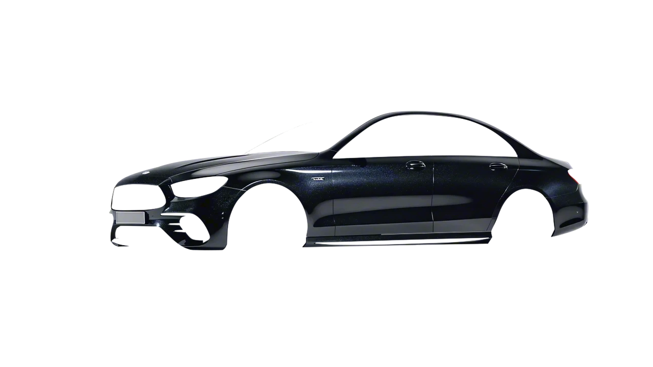 Mercedes-Benz E Class AMG 2023 wrapped in Mystery Black (Avery Dennison SW900-184-M), front three-quarter view