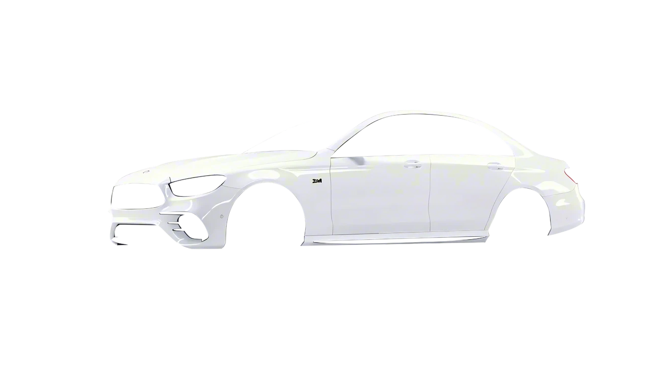 Mercedes-Benz E Class AMG 2023 wrapped in Gloss White (3M G10), front three-quarter view