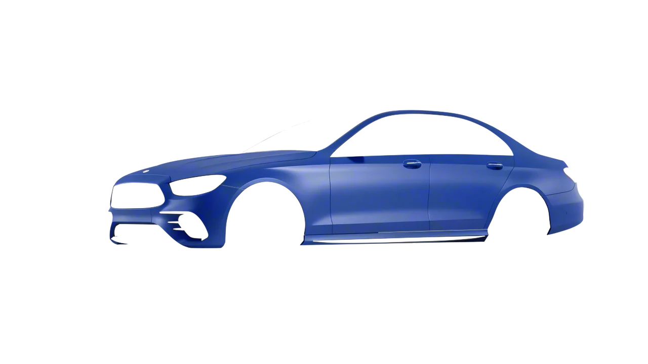 Mercedes-Benz E Class AMG 2023 wrapped in Dreamline Blue (Avery Dennison SW900-616-O), front three-quarter view
