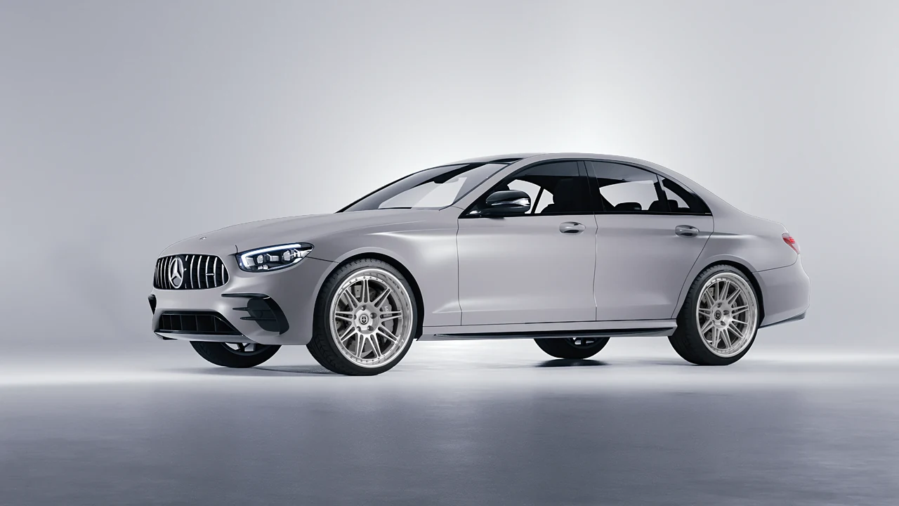 Mercedes-Benz E Class AMG 2023 on HRE Performance Wheels 301 forged wheels, front three-quarter view