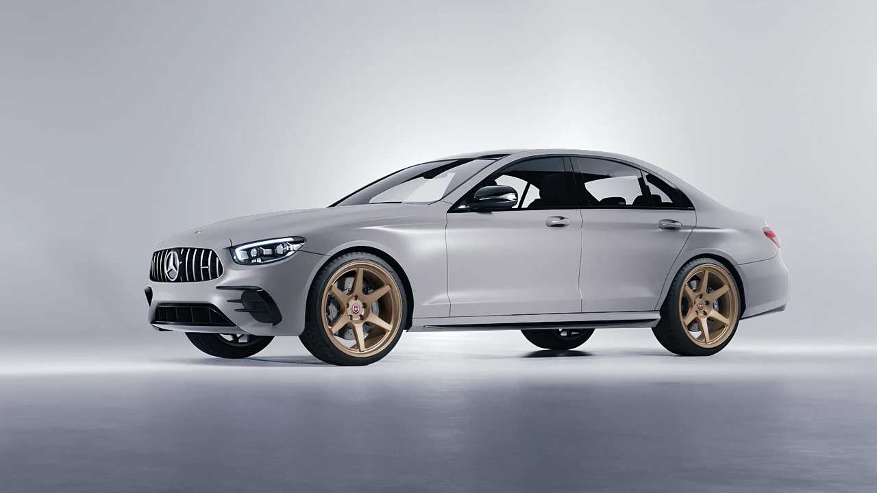 Mercedes-Benz E Class AMG 2023 on HRE Performance Wheels 306-GTS forged wheels, front three-quarter view