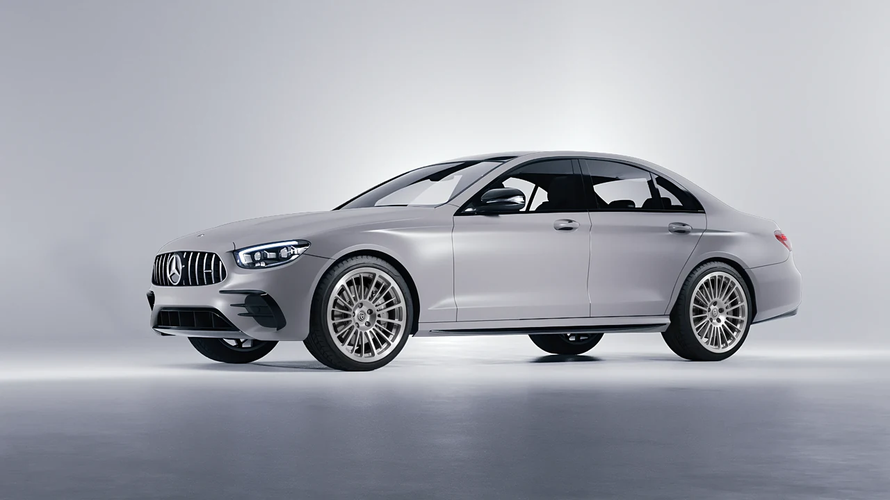 Mercedes-Benz E Class AMG 2023 on HRE Performance Wheels 309M forged wheels, front three-quarter view