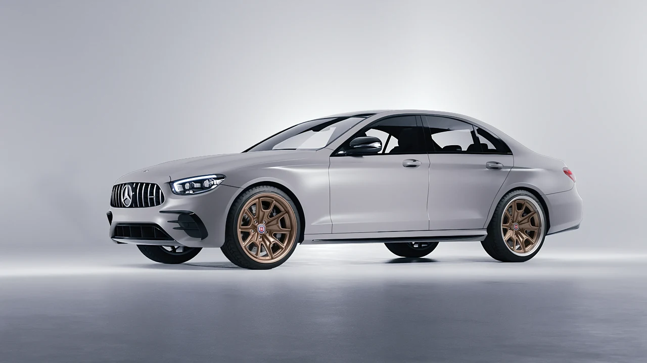 Mercedes-Benz E Class AMG 2023 on HRE Performance Wheels 427 forged wheels, front three-quarter view