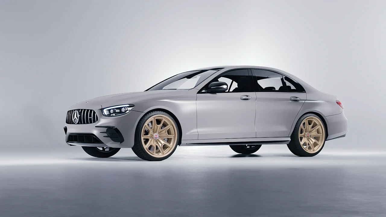 Mercedes-Benz E Class AMG 2023 on HRE Performance Wheels 427M forged wheels, front three-quarter view