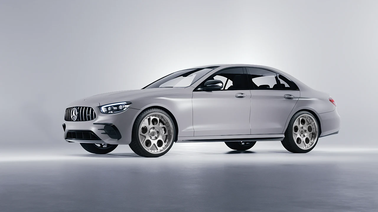Mercedes-Benz E Class AMG 2023 on HRE Performance Wheels 454 forged wheels, front three-quarter view