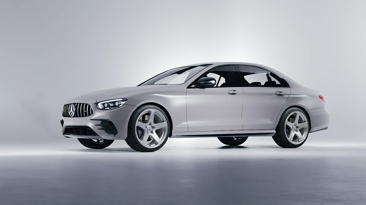 Mercedes-Benz E Class AMG 2023 on HRE Performance Wheels 527M forged wheels, front three-quarter view
