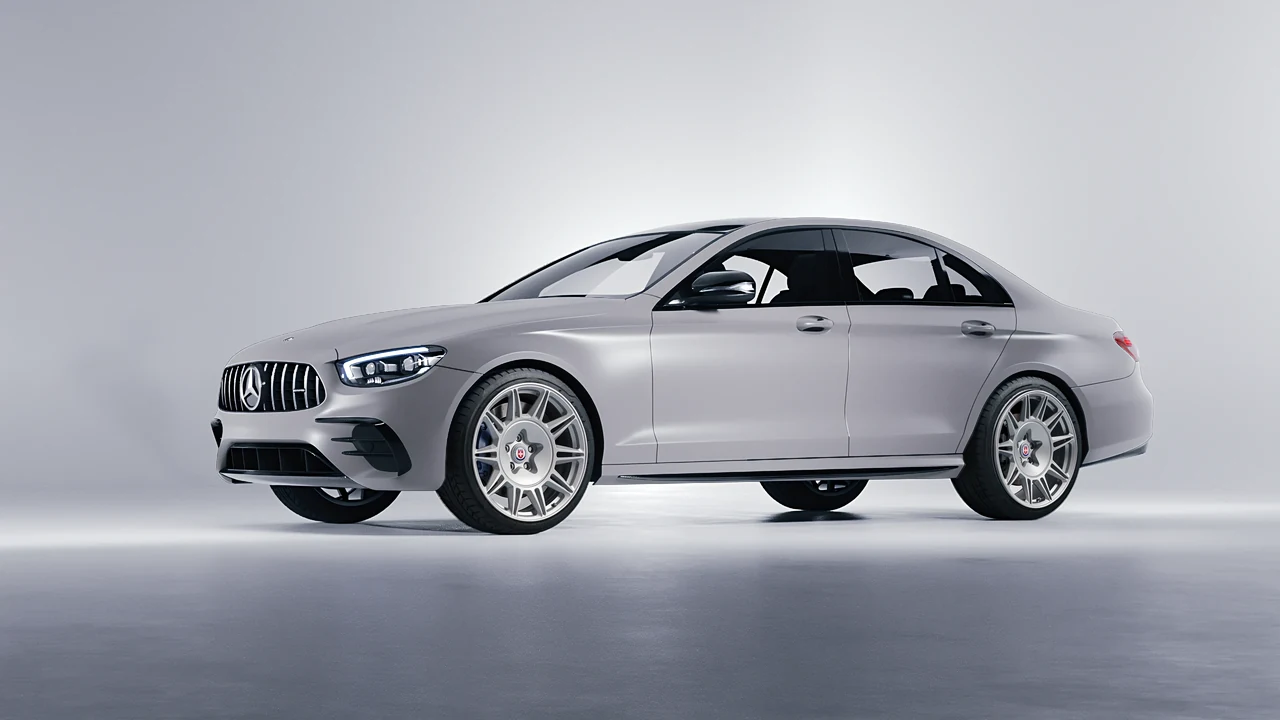 Mercedes-Benz E Class AMG 2023 on HRE Performance Wheels 528M forged wheels, front three-quarter view