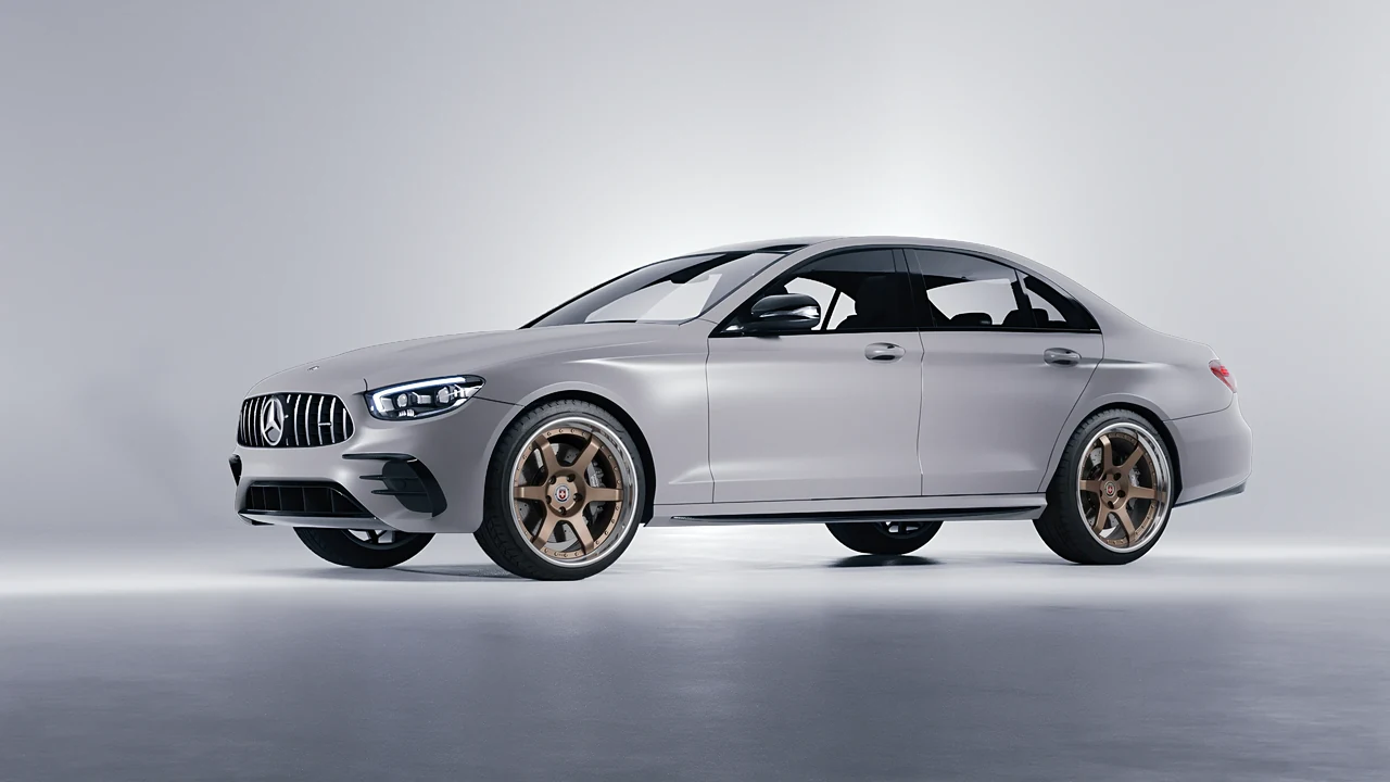 Mercedes-Benz E Class AMG 2023 on HRE Performance Wheels C106 forged wheels, front three-quarter view