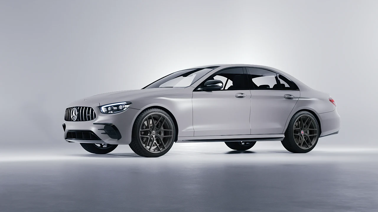Mercedes-Benz E Class AMG 2023 on HRE Performance Wheels P161 forged wheels, front three-quarter view