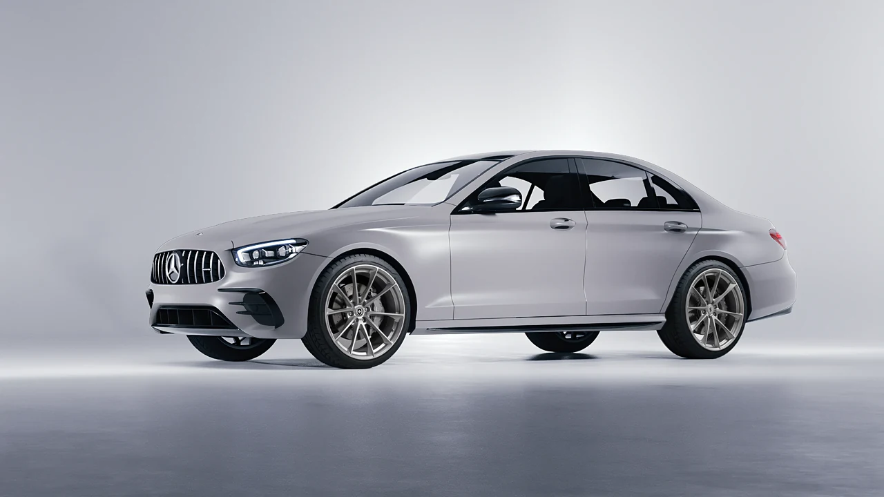 Mercedes-Benz E Class AMG 2023 on HRE Performance Wheels P204 forged wheels, front three-quarter view