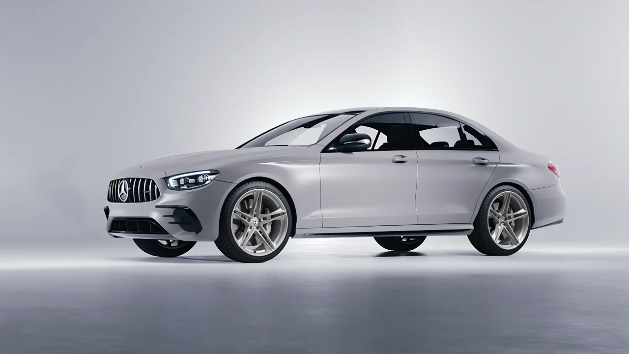 Mercedes-Benz E Class AMG 2023 on HRE Performance Wheels P207 forged wheels, front three-quarter view