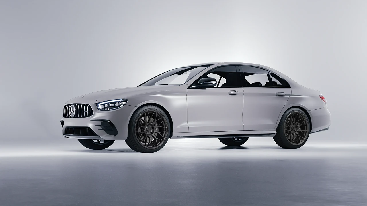 Mercedes-Benz E Class AMG 2023 on HRE Performance Wheels RC100 forged wheels, front three-quarter view