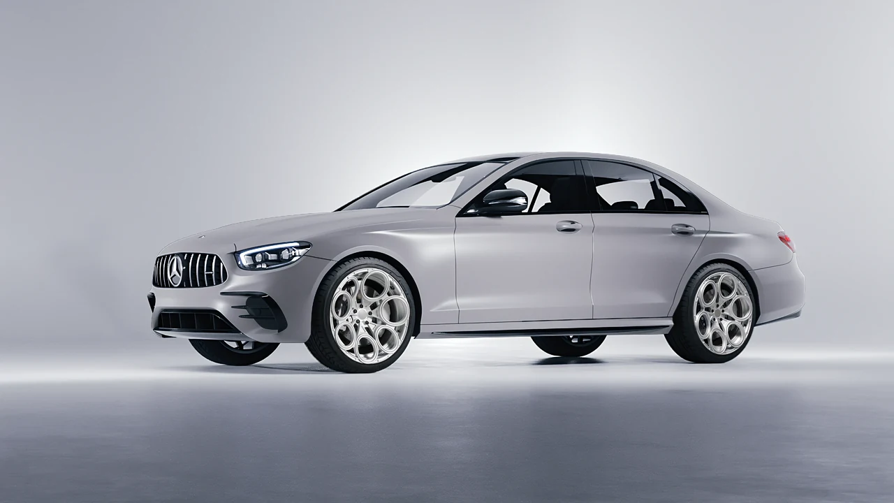Mercedes-Benz E Class AMG 2023 on RDB LA Revolver forged wheels, front three-quarter view