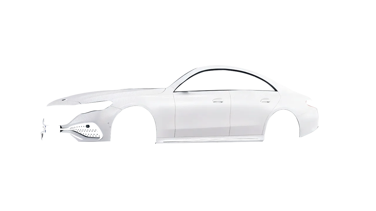 Mercedes-Benz E-Class AMG Line 2023 wrapped in Carbon Fiber White (Avery Dennison SW900-115-X), front three-quarter view