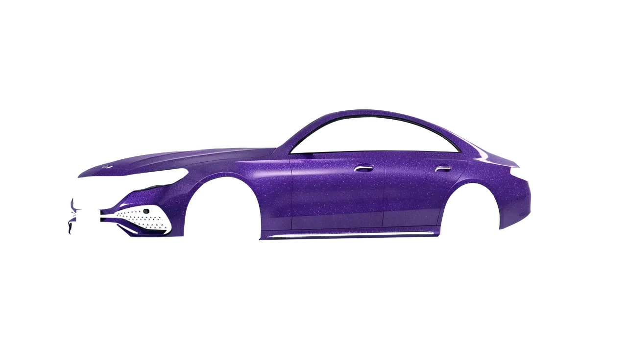 Mercedes-Benz E-Class AMG Line 2023 wrapped in Purple (Avery Dennison SW900-587-D), front three-quarter view
