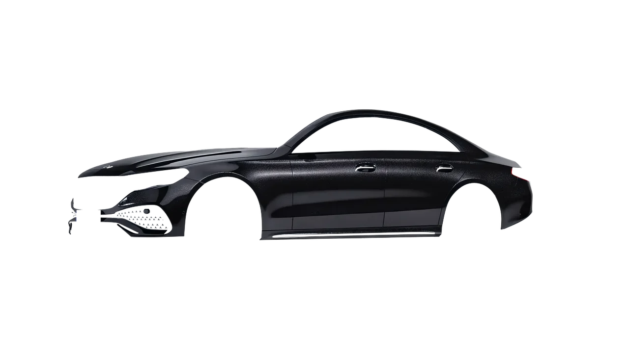 Mercedes-Benz E-Class AMG Line 2023 wrapped in Mystery Black (Avery Dennison SW900-184-M), front three-quarter view