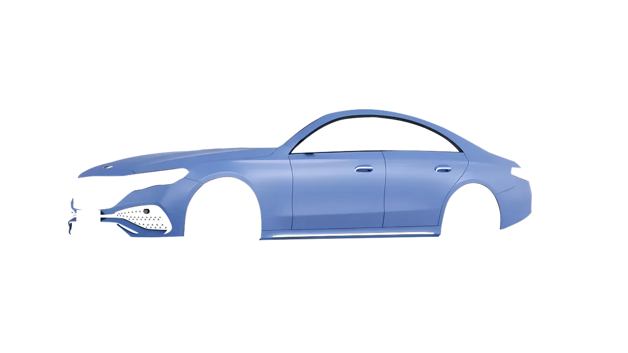 Mercedes-Benz E-Class AMG Line 2023 wrapped in Dreamline Blue (Avery Dennison SW900-616-O), front three-quarter view