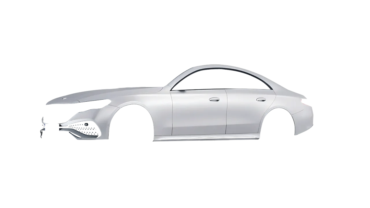 Mercedes-Benz E-Class AMG Line 2023 wrapped in Matte Silver (3M M21), front three-quarter view