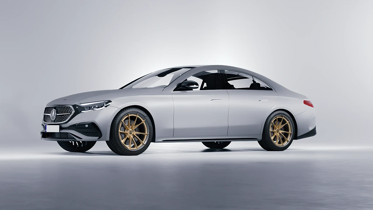 Mercedes-Benz E-Class AMG Line 2023 on HRE Performance Wheels S204H forged wheels, front three-quarter view