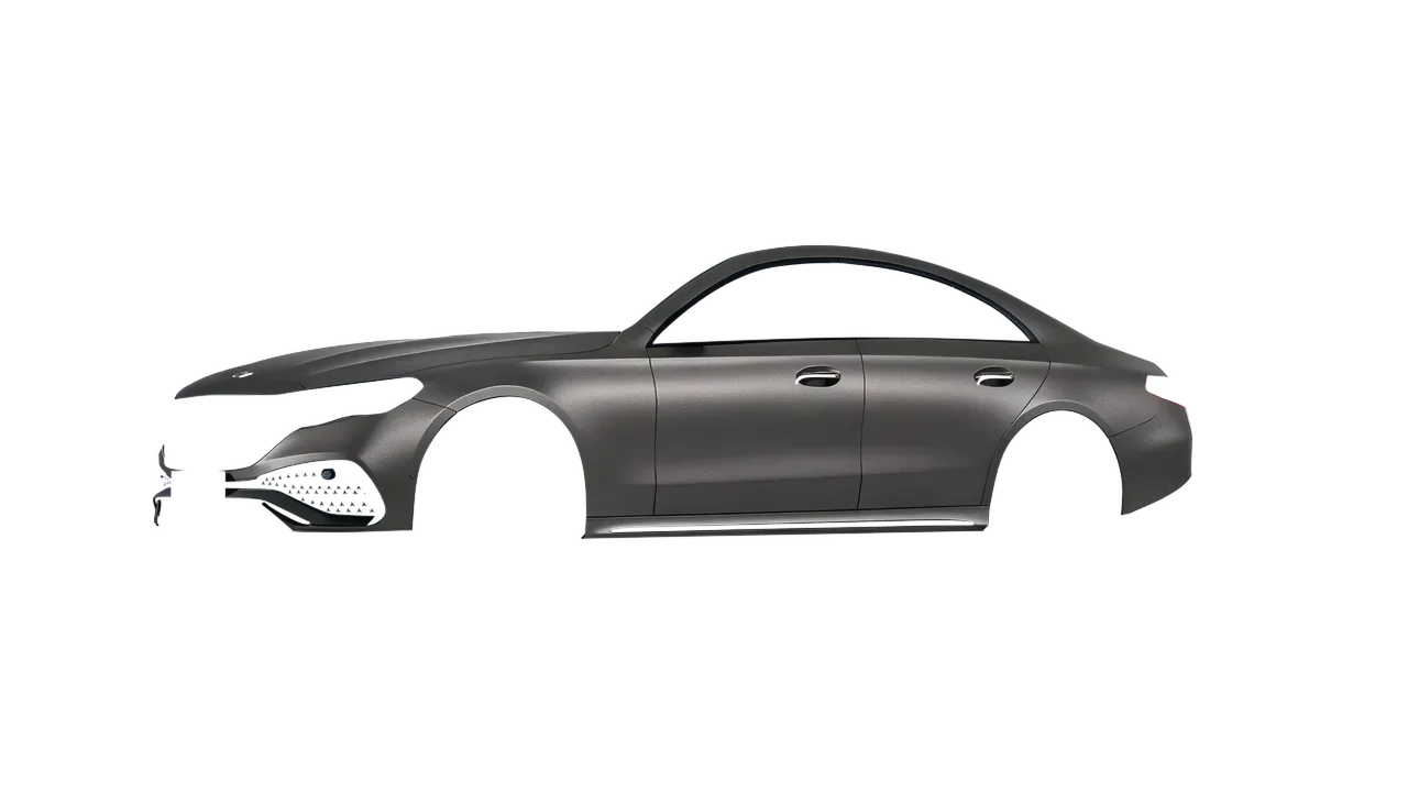 Mercedes-Benz E-Class AMG Line 2023 wrapped in Black Rock Grey (Avery Dennison SW900-823-M), front three-quarter view