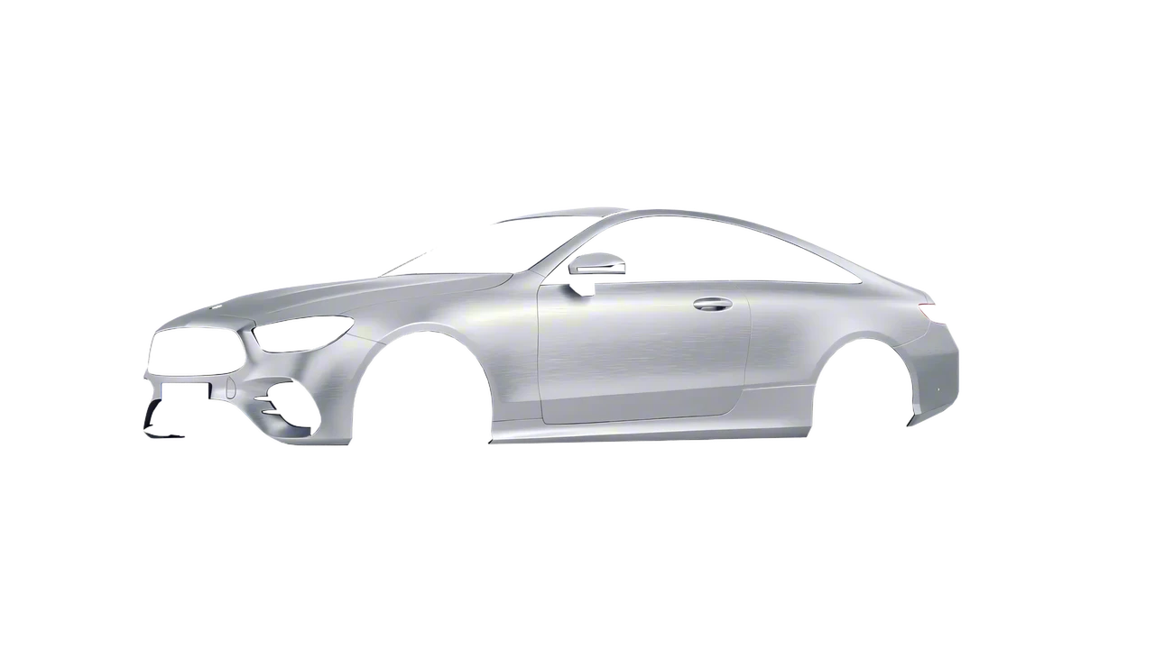 Mercedes-Benz E-Class Coupe AMG Line 2021 wrapped in Brushed Aluminum (Avery Dennison SW900-812-X), front three-quarter view