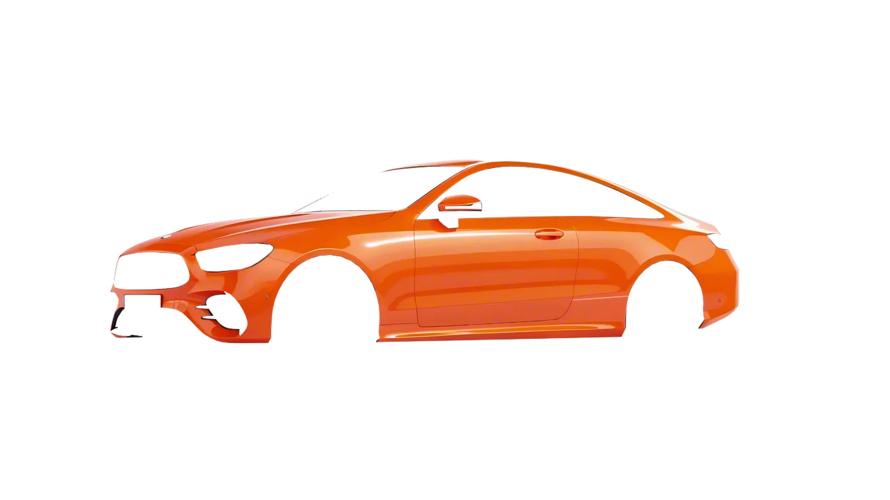 Mercedes-Benz E-Class Coupe AMG Line 2021 wrapped in Fiery Orange (3M G364), front three-quarter view