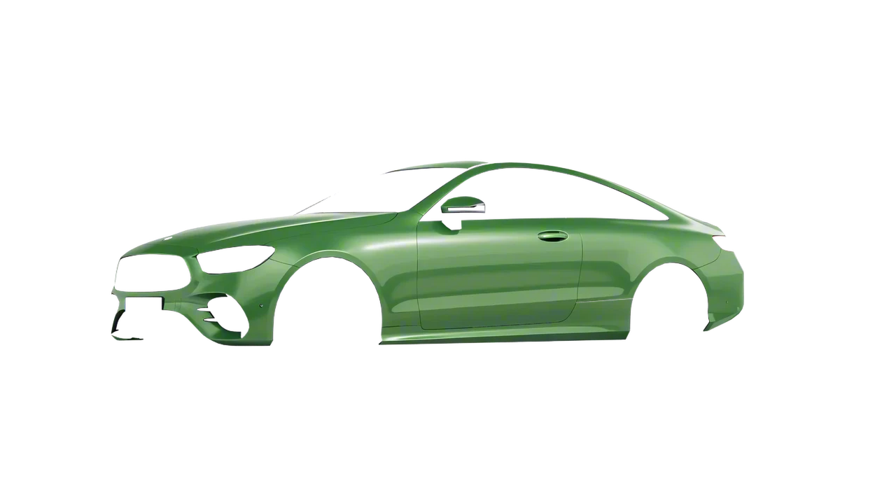 Mercedes-Benz E-Class Coupe AMG Line 2021 wrapped in Apple Green (Avery Dennison SW900-745-M), front three-quarter view