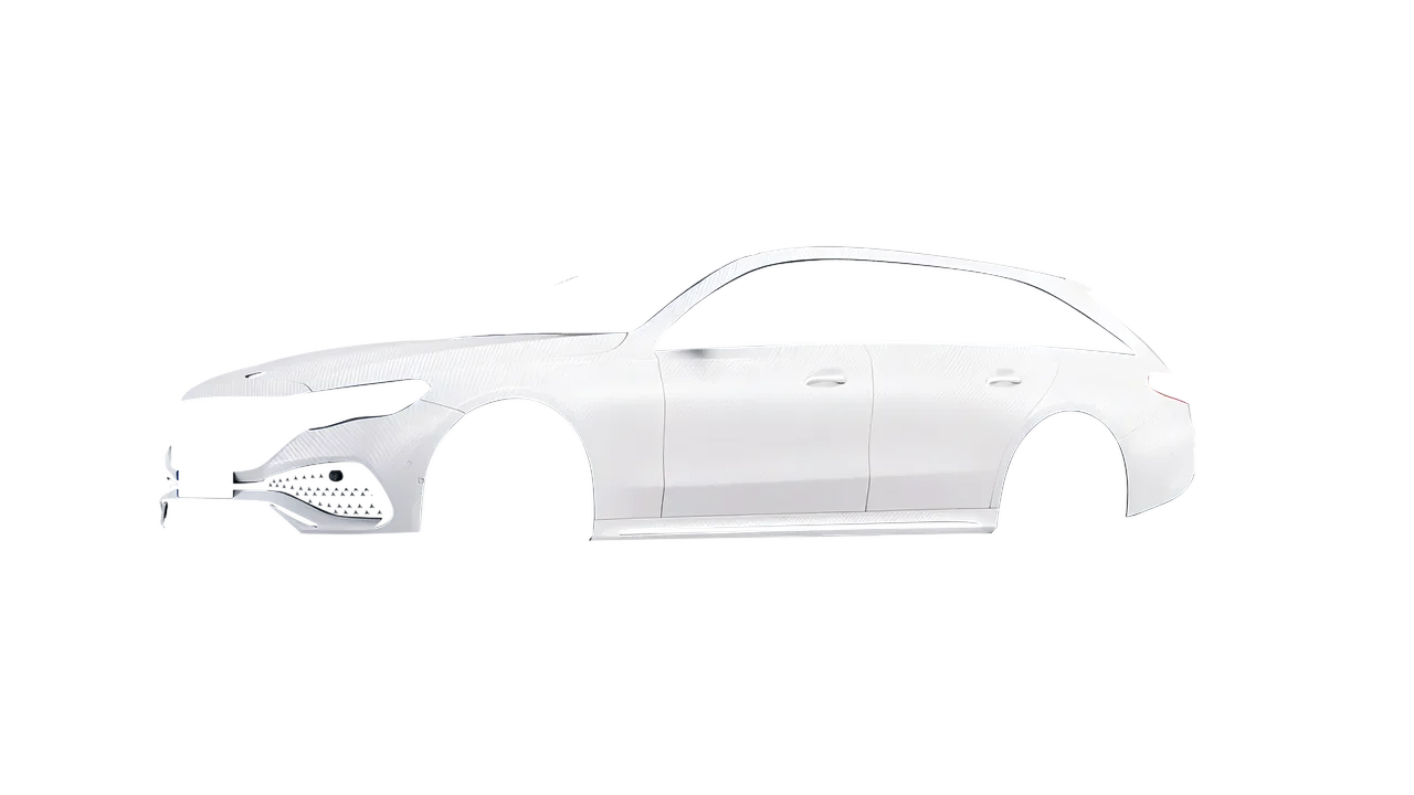 Mercedes-Benz E-Class Estate 2023 wrapped in Carbon Fiber White (Avery Dennison SW900-115-X), front three-quarter view
