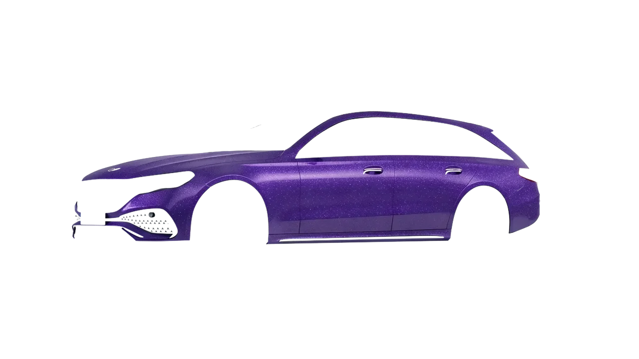 Mercedes-Benz E-Class Estate 2023 wrapped in Purple (Avery Dennison SW900-587-D), front three-quarter view