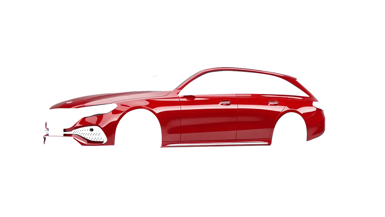Mercedes-Benz E-Class Estate 2023 wrapped in Hot Rod Red (3M G13), front three-quarter view