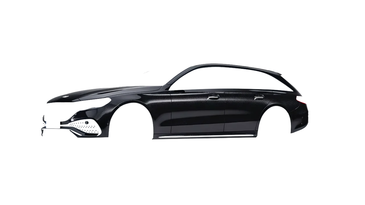Mercedes-Benz E-Class Estate 2023 wrapped in Mystery Black (Avery Dennison SW900-184-M), front three-quarter view