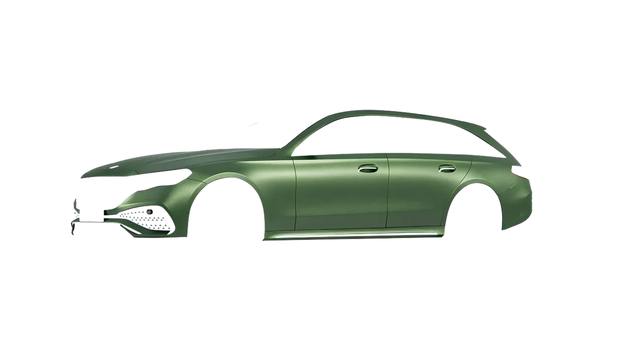 Mercedes-Benz E-Class Estate 2023 wrapped in Apple Green (Avery Dennison SW900-745-M), front three-quarter view