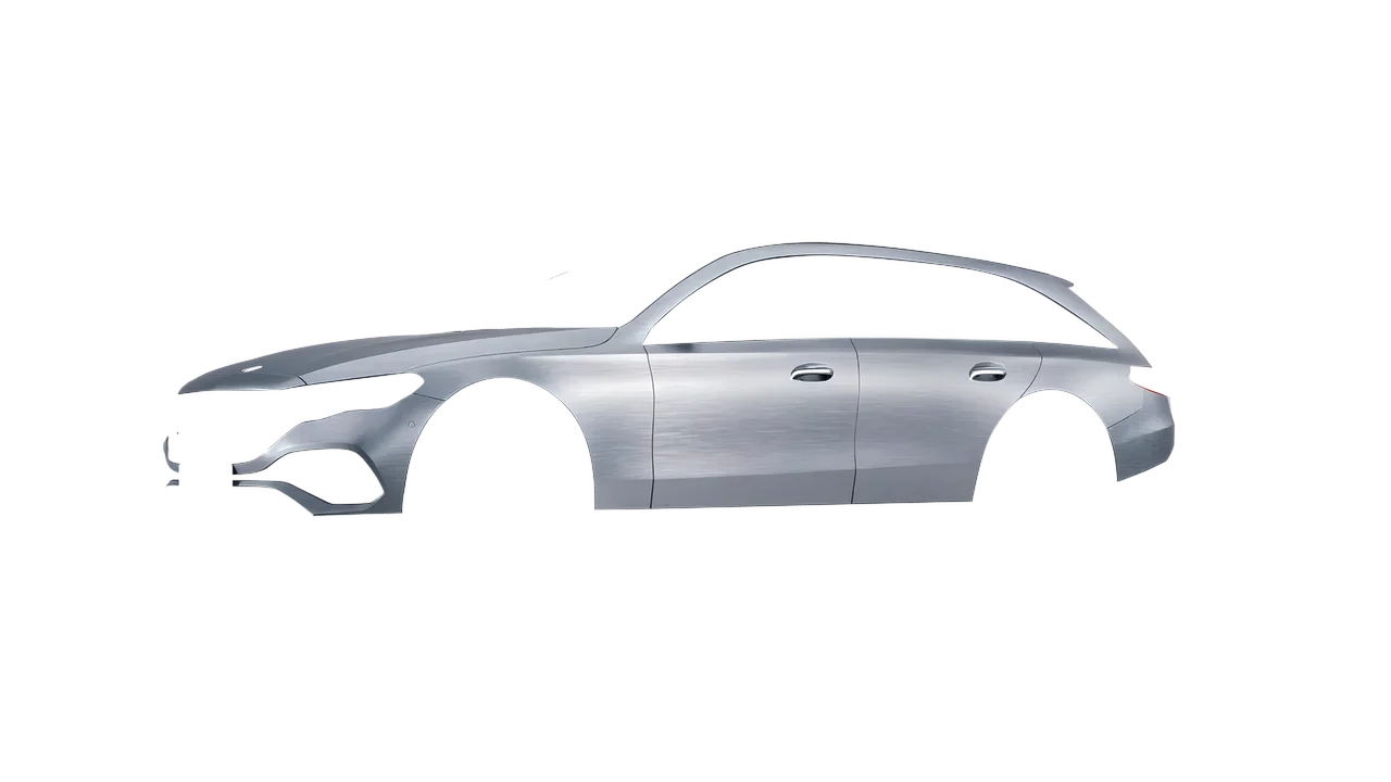Mercedes-Benz E-Class Estate All Terrain 2024 wrapped in Brushed Aluminum (Avery Dennison SW900-812-X), front three-quarter view