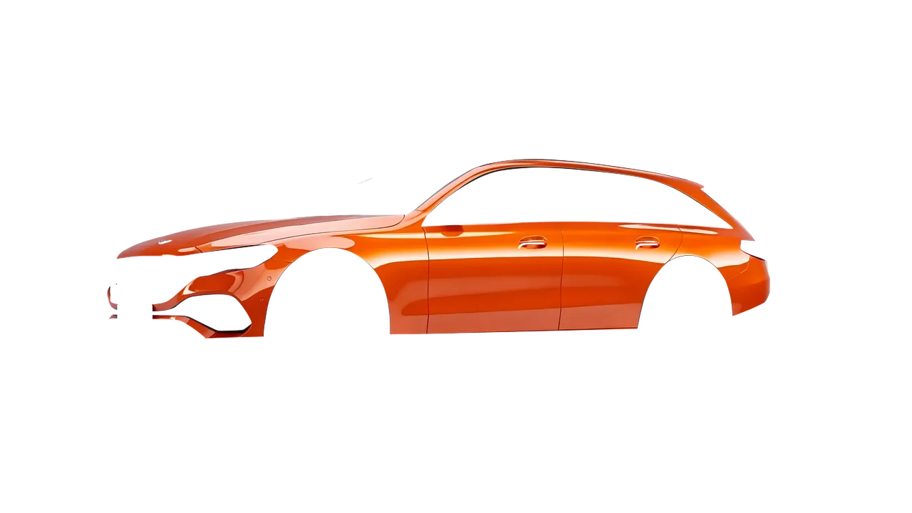 Mercedes-Benz E-Class Estate All Terrain 2024 wrapped in Fiery Orange (3M G364), front three-quarter view
