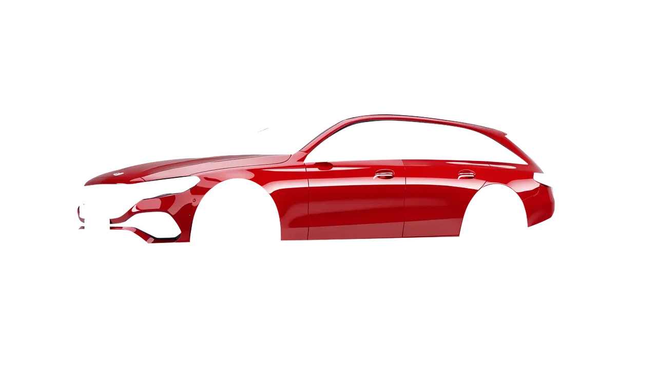Mercedes-Benz E-Class Estate All Terrain 2024 wrapped in Hot Rod Red (3M G13), front three-quarter view