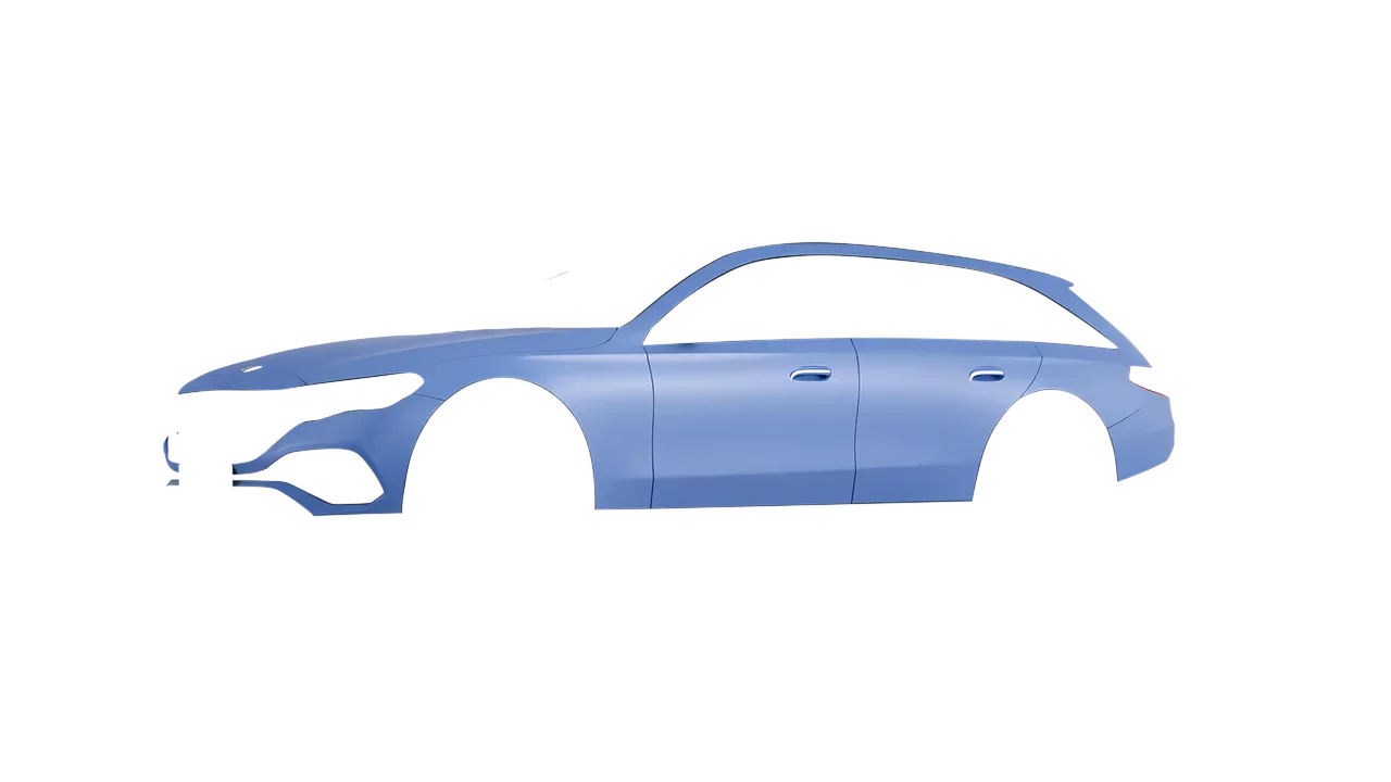 Mercedes-Benz E-Class Estate All Terrain 2024 wrapped in Dreamline Blue (Avery Dennison SW900-616-O), front three-quarter view