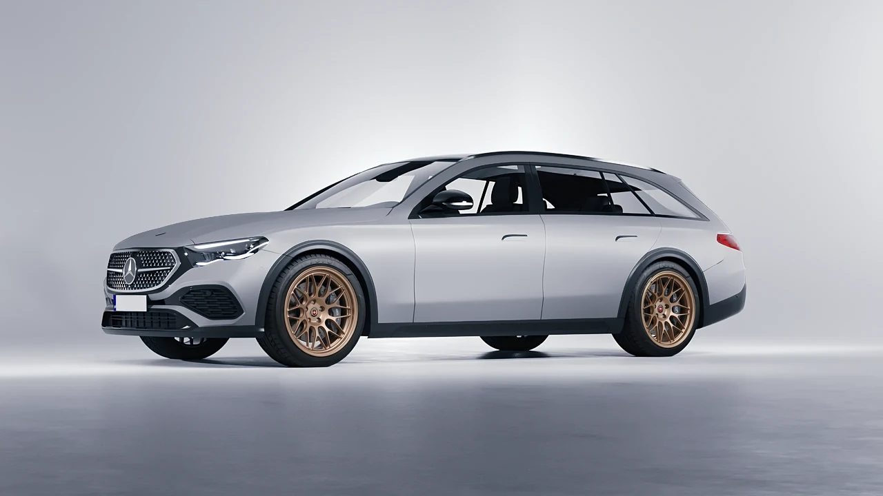 Mercedes-Benz E-Class Estate All Terrain 2024 on HRE Performance Wheels 300-GTS forged wheels, front three-quarter view