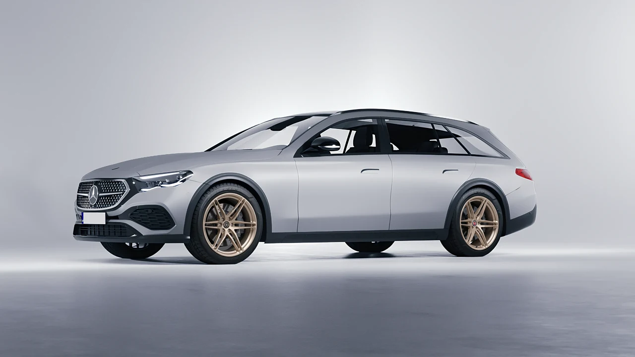 Mercedes-Benz E-Class Estate All Terrain 2024 on HRE Performance Wheels P106 forged wheels, front three-quarter view