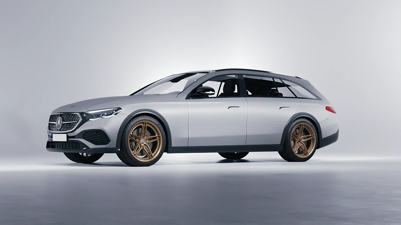 Mercedes-Benz E-Class Estate All Terrain 2024 on HRE Performance Wheels S107SC forged wheels, front three-quarter view