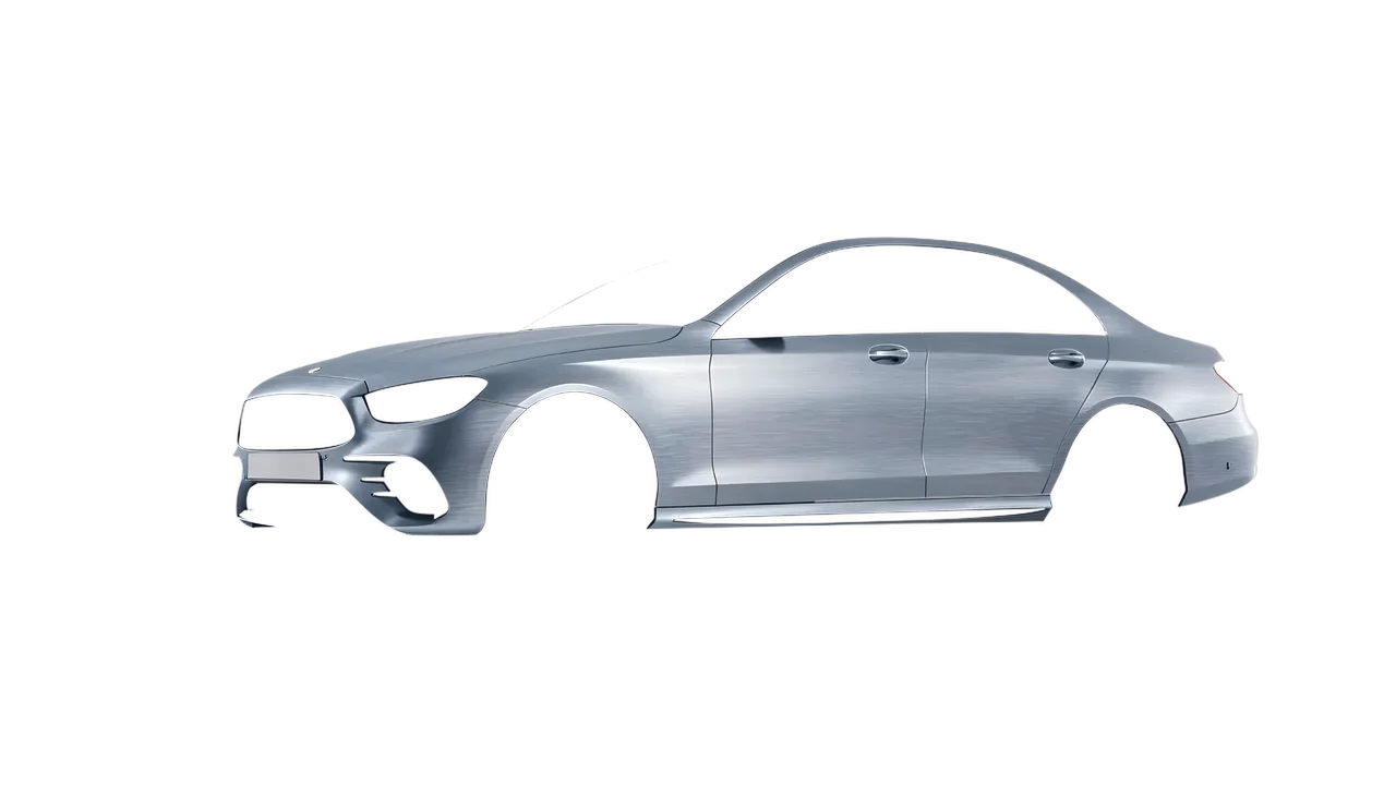 Mercedes-Benz E53 AMG 2021 wrapped in Brushed Aluminum (Avery Dennison SW900-812-X), front three-quarter view