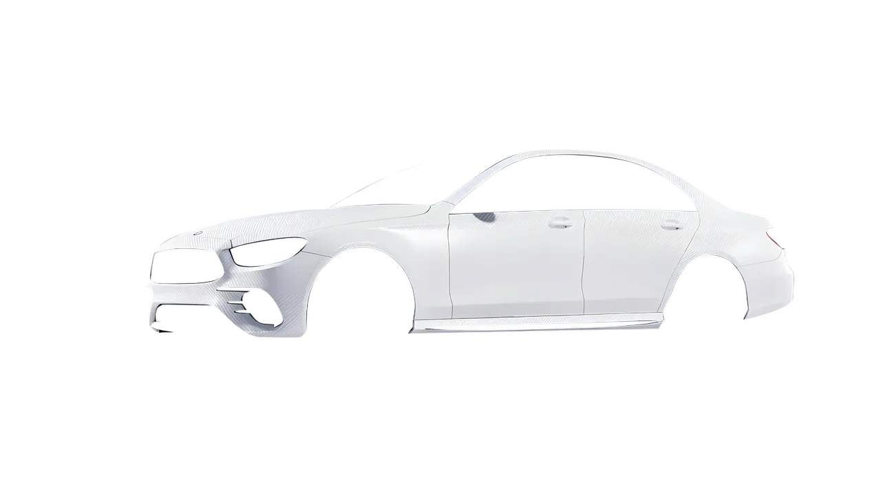 Mercedes-Benz E53 AMG 2021 wrapped in Carbon Fiber White (Avery Dennison SW900-115-X), front three-quarter view