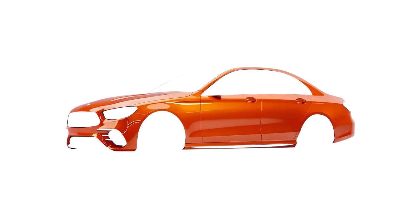 Mercedes-Benz E53 AMG 2021 wrapped in Fiery Orange (3M G364), front three-quarter view