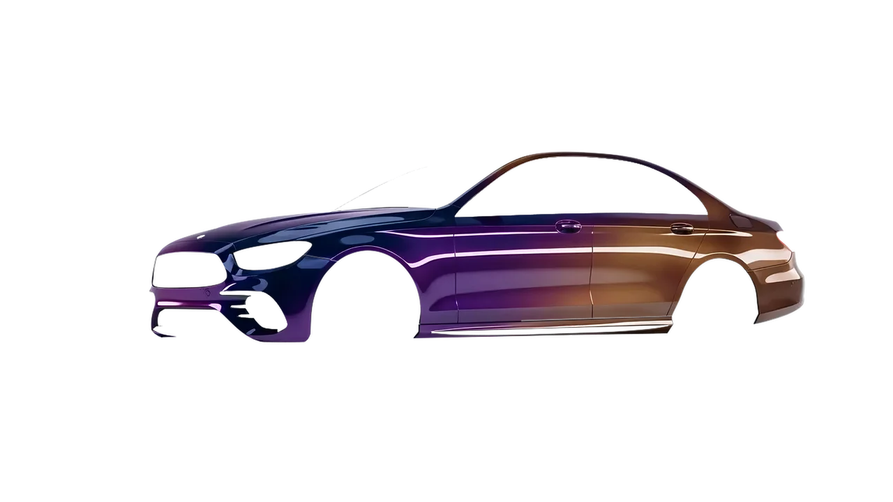 Mercedes-Benz E53 AMG 2021 wrapped in Gloss Flip Deep Space (3M GP278), front three-quarter view
